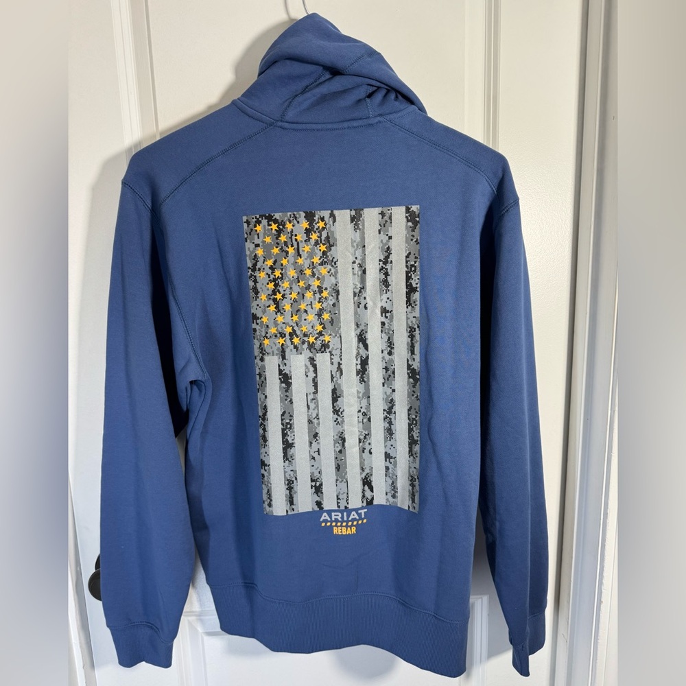 Ariat Men's Blue Zip-Up Sweater with America Flag Design